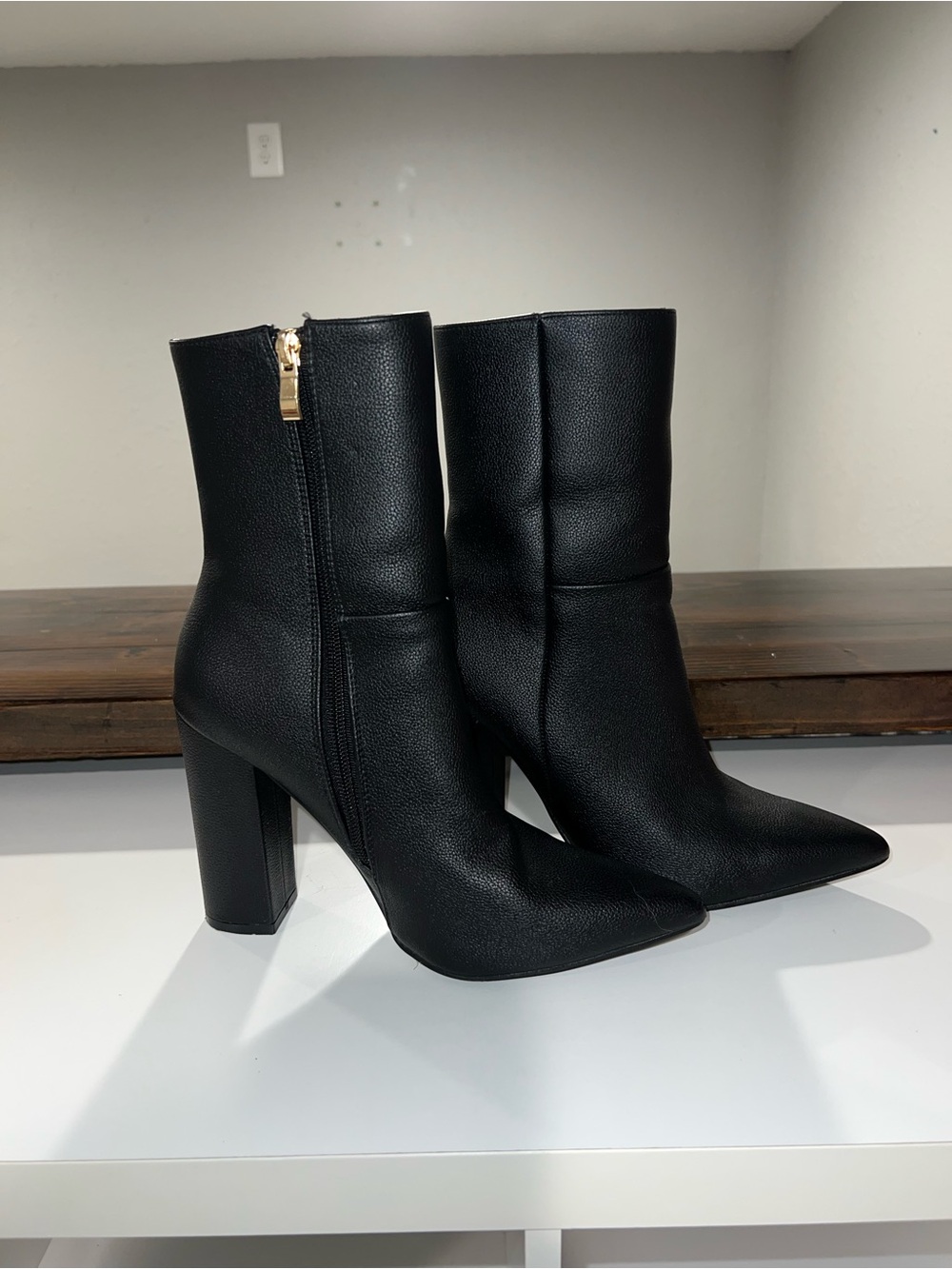 Lulu's Black Pointed Toe High Block Heel Ankle Boots